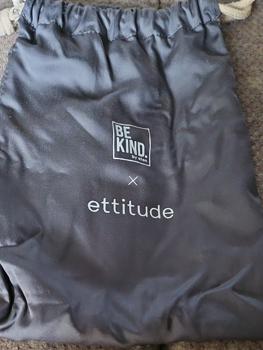 Ellen Degeneres Black Bedding Drawstring Bag with White Logo